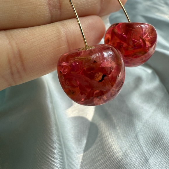 Anthro Pink Cherry Drop Earrings - Picture 8 of 10